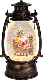 Lámpás MagicHome Karácsonyi Retro, LED meleg fehér, Mikulással, csillámmal, fekete, 3xAA, műanyag, 1