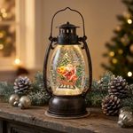 Lampáš MagicHome Vianoce Retro, LED teplá biela, so santom, s trblietkami, čierny, 3xAA, plast, 13x11x24/35 cm