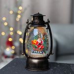 Lámpás MagicHome Karácsonyi Retro, LED meleg fehér, Mikulással, csillámmal, fekete, 3xAA, műanyag, 1