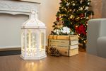 Lantern MagicHome Christmas Morocco, LED warm white, white, 3xAAA, plastic, timer, 18x15x32 cm
