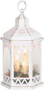Lantern MagicHome Christmas Morocco, LED warm white, candles, white, 3xAAA, plastic, timer, 18x15x32