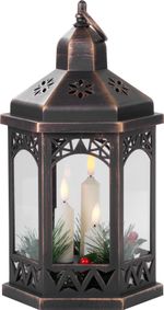 Lantern MagicHome Christmas Morocco, LED warm white, candles, black, 3xAAA, plastic, timer, 18x15x32