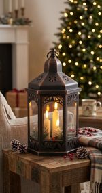 Lantern MagicHome Christmas Morocco, LED warm white, candles, black, 3xAAA, plastic, timer, 18x15x32