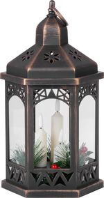 Lantern MagicHome Christmas Morocco, LED warm white, candles, black, 3xAAA, plastic, timer, 18x15x32