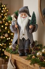 Decoration MagicHome Christmas, Santa, textile, grey, 16x26x45 cm
