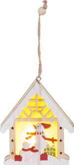 Dekorácia MagicHome Vianoce, Snehuliak v domčeku, LED, závesná, 9,2x3x10,4 cm