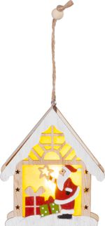 Dekoráció MagicHome Karácsony, Mikulás házikóban, LED, függő, 9x3x10,4 cm