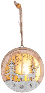Decoration MagicHome Christmas, Deer in ball, LED, hanging, wooden, MDF, 85x20x85 mm