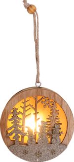 Decoration MagicHome Christmas, Snowman in a ball, LED, hanging, MDF, 8.5x2x8.5 cm