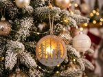 Decoration MagicHome Christmas, Snowman in a ball, LED, hanging, MDF, 8.5x2x8.5 cm