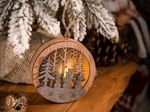Decoration MagicHome Christmas, Snowman in a ball, LED, hanging, MDF, 8.5x2x8.5 cm