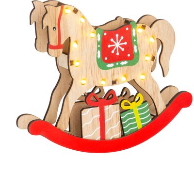 Decoration MagicHome Christmas, Wooden horse, 12x LED, 2xAAA, warm white, 25x4x21 cm