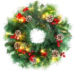Christmas Wreath MagicHome, natural, with pinecones, 20x LED, warm white, 3xAA, 8 functions, 30 cm