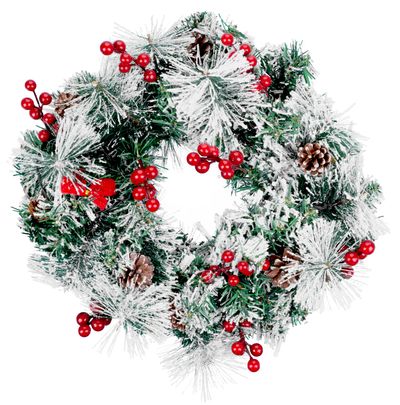 MagicHome karácsonyi koszorú, natúr, fenyőtobozokkal, 20 LED, meleg fehér, 3x AA, 8 funkció, 30 cm