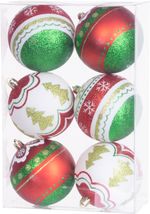 Gömbök MagicHome Karácsony, 6 db, piros - zöld, dekorációval, karácsonyfára, 8 cm