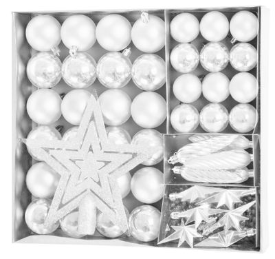 Baubles MagicHome Christmas, set, 50 pcs, 4-5 cm, white, star, garland, cone, for Christmas tree