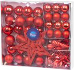 Gömbök MagicHome Karácsony, készlet, 50 db, 4-5 cm, piros, csillag, girland, toboz, karácsonyfára