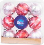 Balls MagicHome Christmas, 9 pcs, red-pink, matte, with decoration, for Christmas tree, 6 cm
