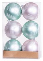 Baubles MagicHome Christmas, 6 pcs, green-pink, matte, with decoration, for Christmas tree, 8 cm
