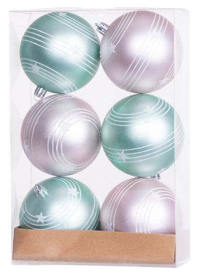 Baubles MagicHome Christmas, 6 pcs, green-pink, matte, with decoration, for Christmas tree, 8 cm
