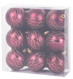 Balls MagicHome Christmas, 9 pcs, burgundy, matte, with decoration, for Christmas tree, 6 cm