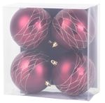 Gule MagicHome Vianoce, 4 ks, bordové, matné, s dekoráciou, na vianočný stromček, 10 cm