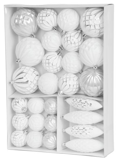Baubles MagicHome Christmas, set, 31 pcs, 5-6-8-12 cm, white-silver, for Christmas tree