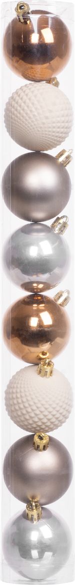 Gömbök MagicHome Karácsony, 8 db, fehér-ezüst-bronz, karácsonyfára, 5 cm, Sellbox 36 tubus