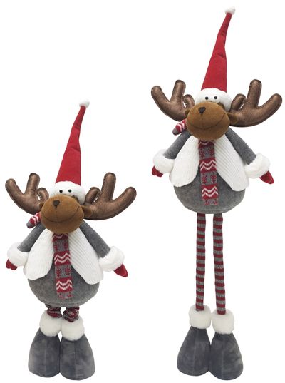 Decoration MagicHome Christmas, Reindeer, grey, with white sweater, telescopic legs, 88 cm