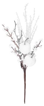 Branch MagicHome Christmas, with berries and apples, white, 32 cm