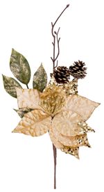Branch MagicHome Christmas, with poinsettia flower, gold, 34 cm