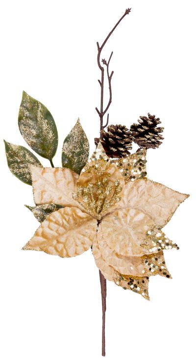 Twig MagicHome Christmas, with a poinsettia flower, gold, 34 cm