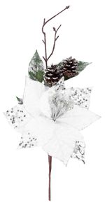 Branch MagicHome Christmas, with poinsettia flower, white, 34 cm