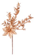 Ág MagicHome Karácsony, mikulásvirág virággal és bogyókkal, arany, 24 cm