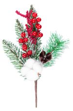 Ág MagicHome Karácsony, pamuttal és bogyókkal, piros, 30 cm