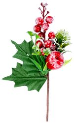 Branch MagicHome Christmas, with berries and apple, red, frost effect, 22 cm