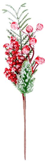 Branch MagicHome Christmas, with berries, red, frost effect, 29 cm