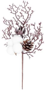 Ág MagicHome Karácsony, pamuttal és tobozzal, 30 cm