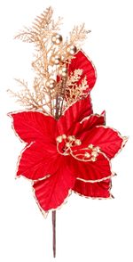 Branch MagicHome Christmas, with poinsettia flower, red-gold, 31 cm