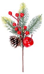 Ág MagicHome Karácsony, almával és bogyókkal, 23 cm