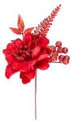 Branch MagicHome Christmas, with peony flower, red, 28 cm