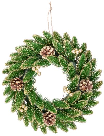 Wreath MagicHome Vianoce, natural, gilded, 33 cm