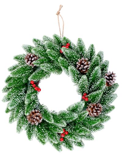 Wreath MagicHome Vianoce, with berries, natural, snowy, 33 cm