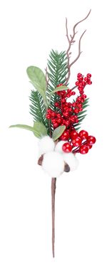 Ág MagicHome Karácsony, bogyókkal és pamuttal, 34 cm