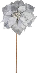 Flower MagicHome Christmas, Poinsettia, silver, stem, 38 cm, flower size: 24 cm