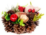 Candle Holder MagicHome Christmas, with conifer and bow, natural, 15 cm