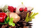 Gyertyatartó MagicHome Karácsonyi, fenyőággal és masnival, természetes, 15 cm