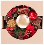 Gyertyatartó MagicHome Karácsonyi, fenyőággal és virággal, természetes, 15 cm