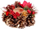 Gyertyatartó MagicHome Vianoce, fenyőággal és virággal, természetes, 15 cm