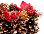 Candle Holder MagicHome Christmas, with conifer and flower, natural, 15 cm